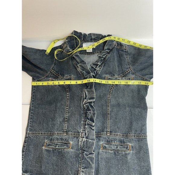 Wrangler Blues Jean Jacket Size Small Ruffles Fitted Denim Split Cuffs Pockets - Picture 7 of 10